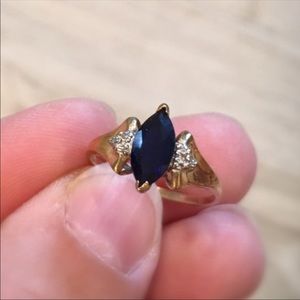 Vintage Ring Yellow 10K Gold Sapphire Diamond